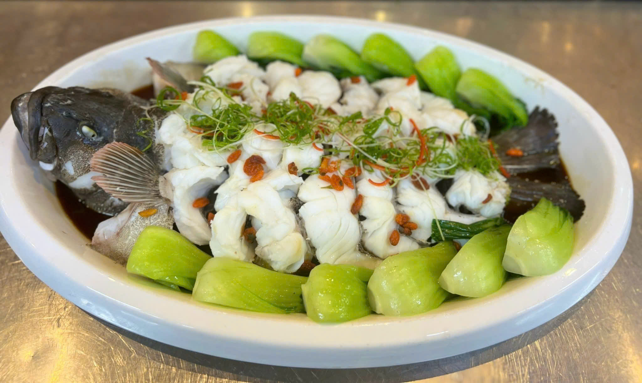 Cá mú hấp thảo mộc