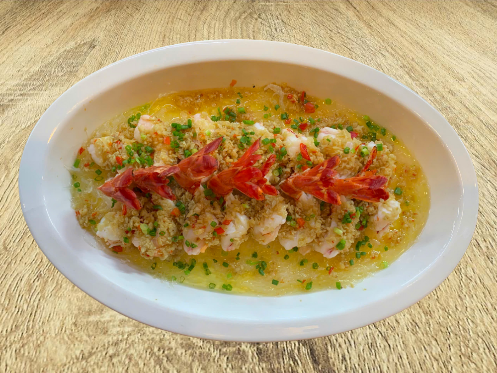 Tôm sú hấp tỏi uyên ương